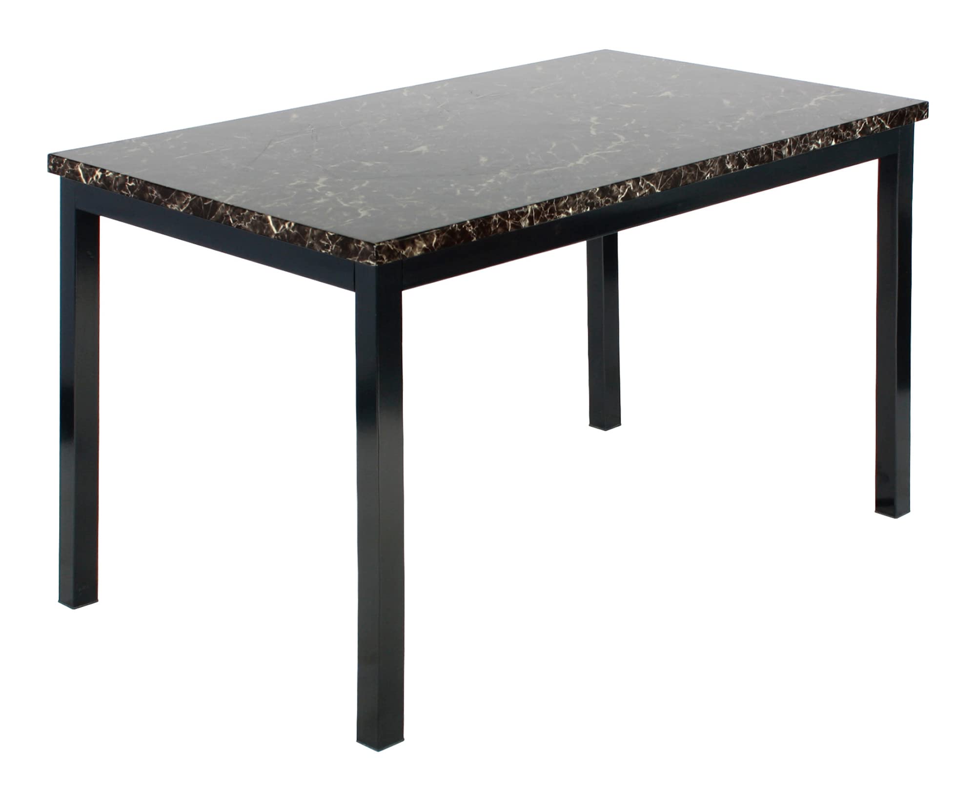 Better Home Products Milan Faux Marble Top Dining Table 48 x 30 with Metal Straight Legs for Kitchen Restaurant Bistro Café, Black, Brown and Galaxy (Table Only) (Black Marble)